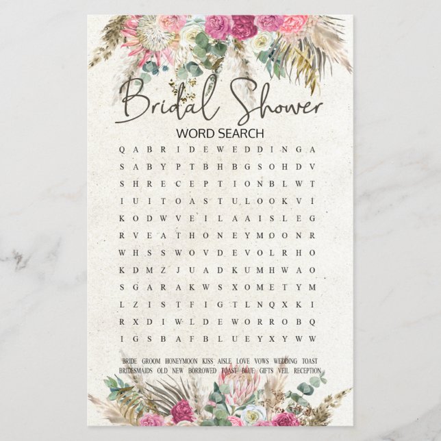Brautparty Game Word Search Pastel Boho Neutral (Vorderseite)