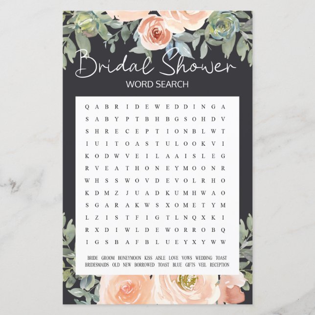 Brautparty Game Word Search Pastor Peach Floral (Vorderseite)