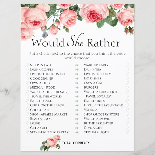 Brautparty Game würde sie eher blasen Rose (Vorderseite)