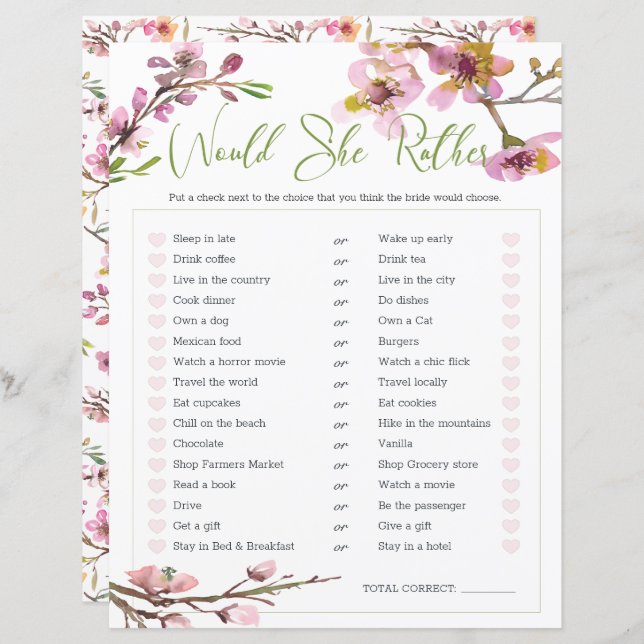 Brautparty Game würde sie eher Cherry Blossom (Vorne/Hinten)