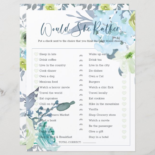 Brautparty Game würde sie eher hellblau machen (Vorne/Hinten)