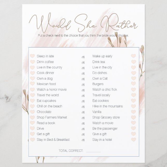 Brautparty Game würde sie eher modern Boho (Vorderseite)