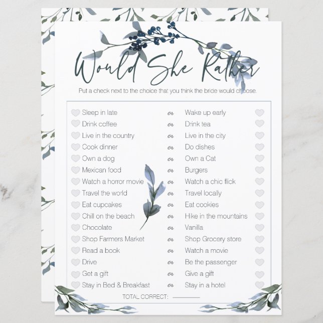 Brautparty Game würde sie eher zagen Silber (Vorne/Hinten)