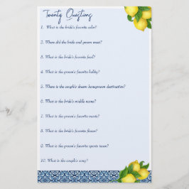 Brautparty Games 20 Fragen Briefpapier