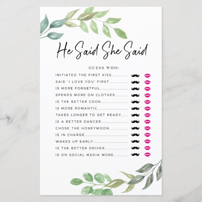 Brautparty Games Er sagte, sie sagte, Spiel Grün (Vorderseite)