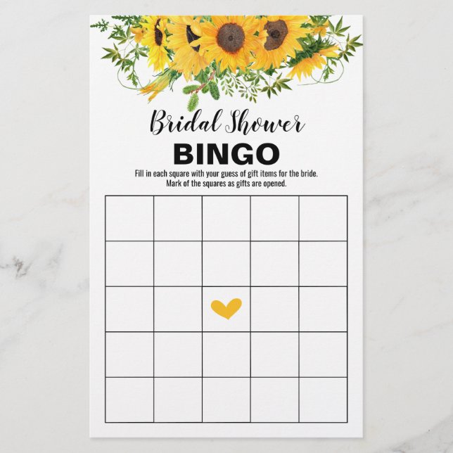 Brautparty Games Sunflowers Bingo Card Flyer (Vorne)