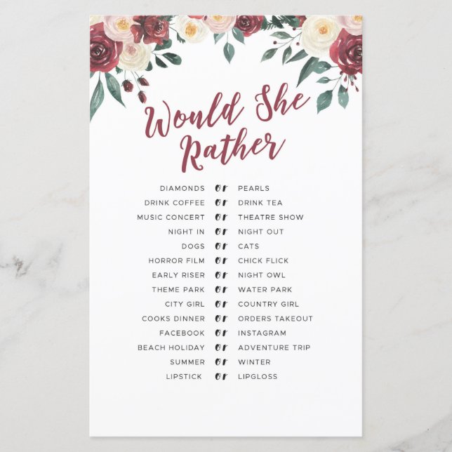 Brautparty Games Was in deinem Handspiel Red ist (Vorderseite)