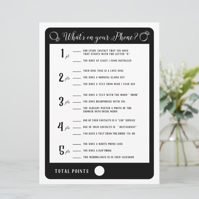 Brautparty Games Was ist auf Ihrem Handy Game? Einladung (Stehend Vorderseite)