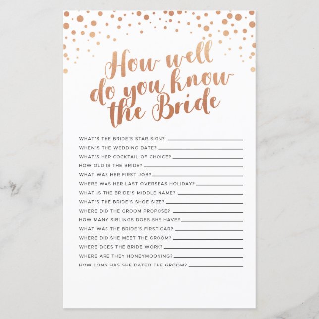 Brautparty Games wie gut kennen Sie die Braut (Vorderseite)