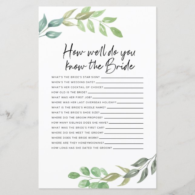 Brautparty Games wie gut kennen Sie die Braut (Vorderseite)