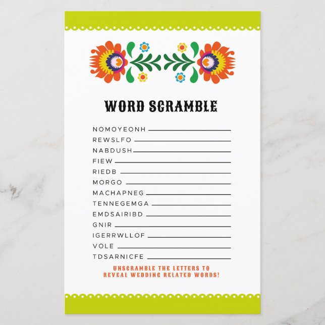 Brautparty Games Word Scramble Game Fiesta (Vorderseite)