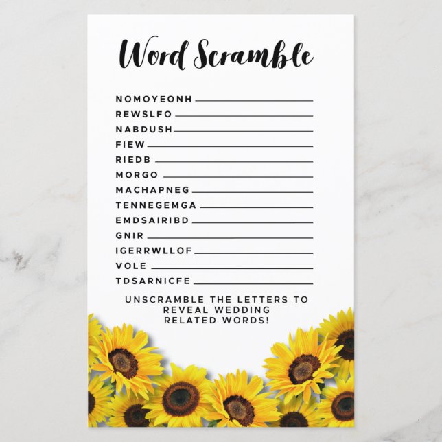 Brautparty Games Word Scramble Game Sunflower (Vorderseite)