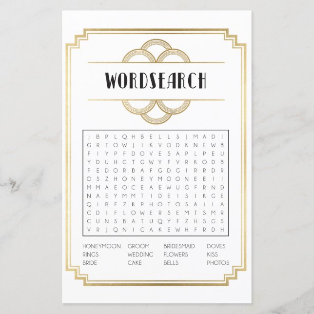 Brautparty Games Word Search Game Art Deco 1920 (Vorderseite)