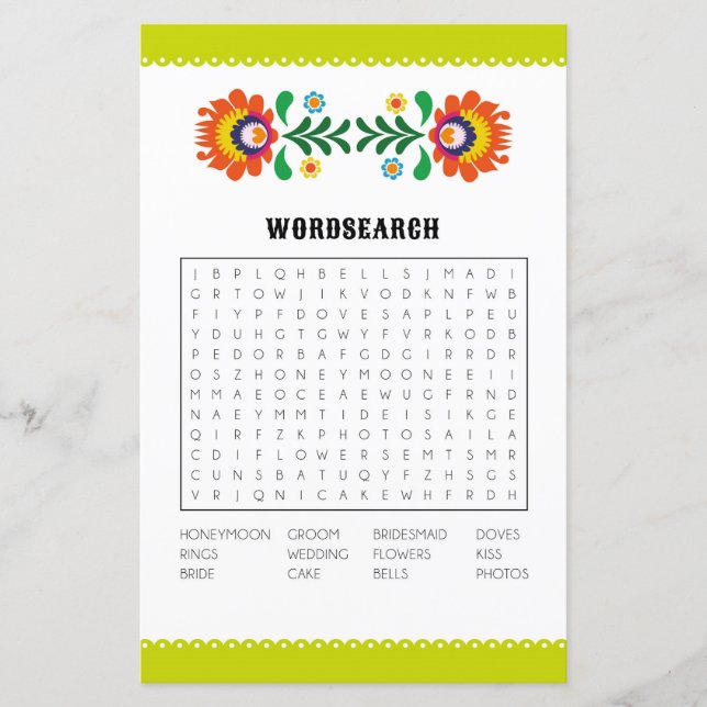 Brautparty Games Word Search Game Fiesta (Vorderseite)