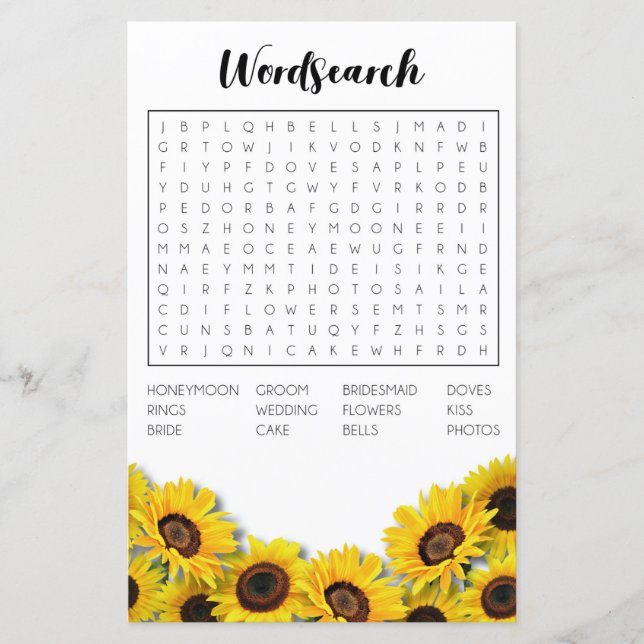 Brautparty Games Word Search Game Sunflower (Vorderseite)