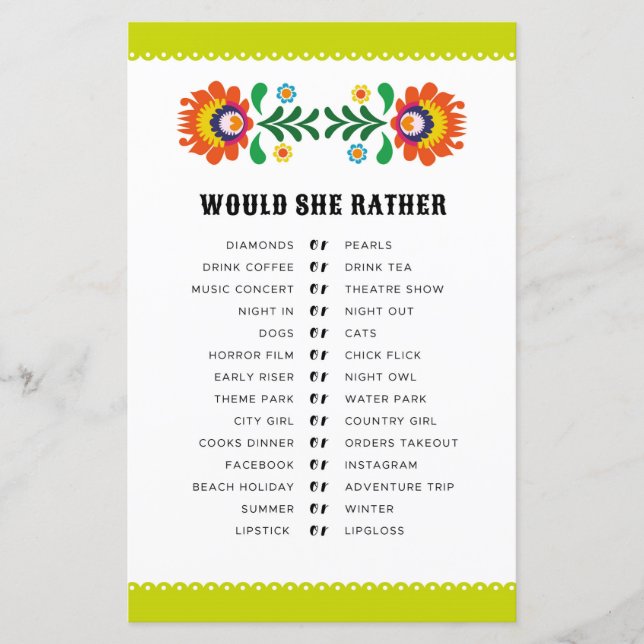 Brautparty Games würde sie eher Fiesta (Vorderseite)