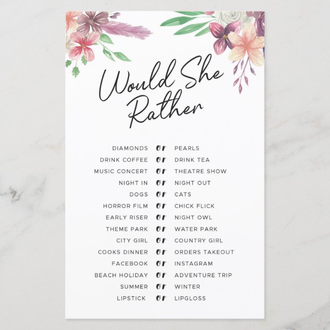 Brautparty Games würden sie eher spielen (Vorderseite)