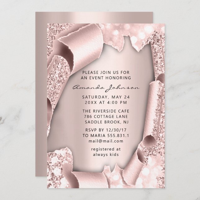 Brautparty Geburtstag 16. Rose 3D-Glitzer EINZIGAR Einladung (Vorne/Hinten)