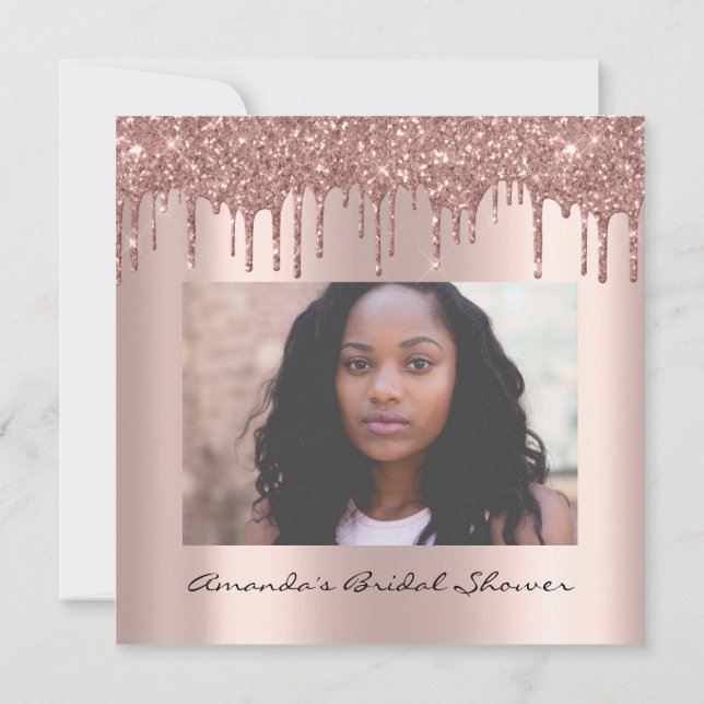 Brautparty Geburtstag Rose Tropfen Einfach Foto Einladung (Rückseite)