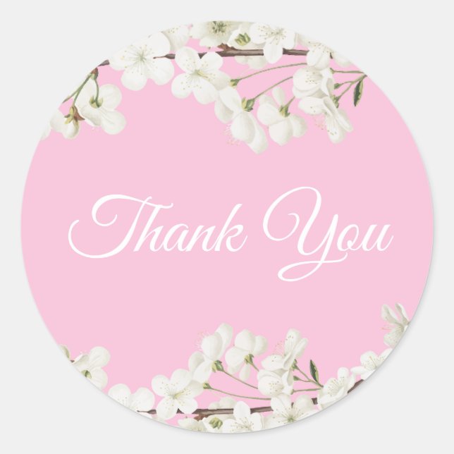 Brautparty Gefallen Weiß Blossom Vielen Dank Runder Aufkleber (Vorderseite)