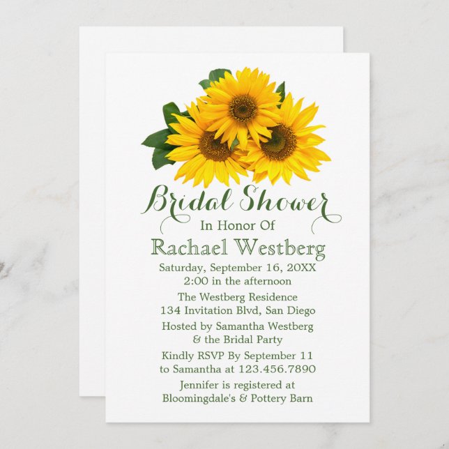 Brautparty Gelb und Grün Einladung (Vorne/Hinten)