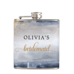 Brautparty-Geschenk: Eingewickelte Flasche in Navy Flachmann