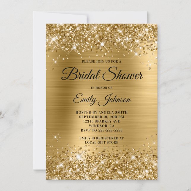 Brautparty Glittery Gold Foil Extravagantes Skript Einladung (Vorderseite)