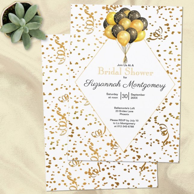 Brautparty Gold Confetti Streamers Template Einladung (Von Creator hochgeladen)