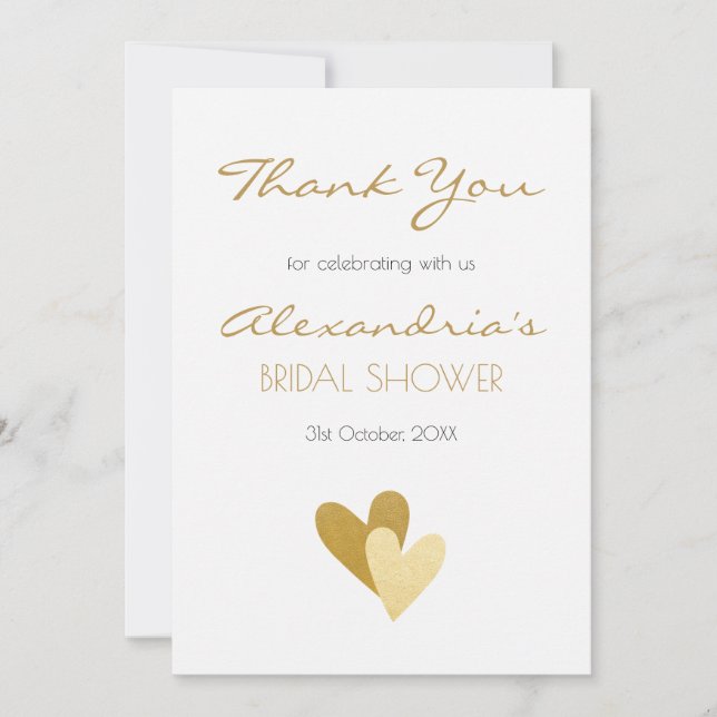 Brautparty Gold Hearts Dankeskarte (Vorderseite)