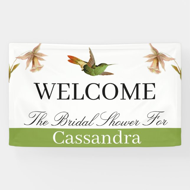 Brautparty | Green Hummingbird Wasserfarbe Banner (Horizontal)