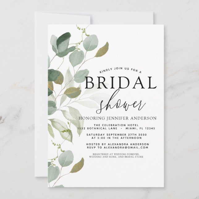 Brautparty Greenery Eucalyptus Einladung (Vorderseite)