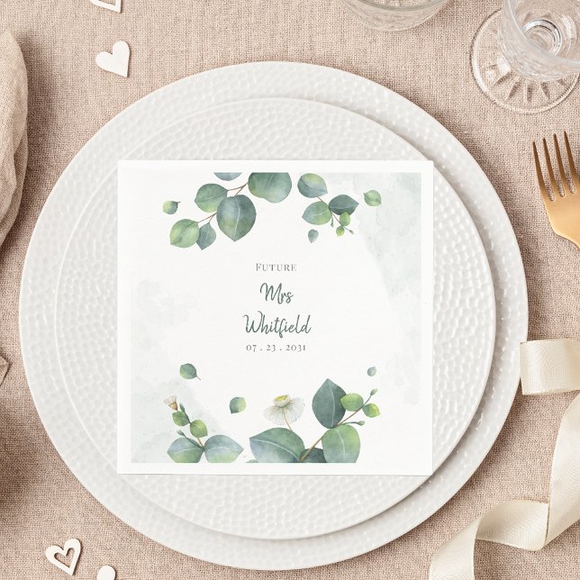 Brautparty Greenery Eucalyptus Future Frau Paper Serviette (Eucalyptus Greenery Script Bridal Shower Paper Napkin)