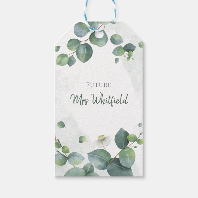 Brautparty Greenery Eucalyptus Future Mrs. Geschenkanhänger (Vorderseite)