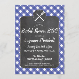 Brautparty GRILLEN Invite Blue Gingham Chalk Einladung