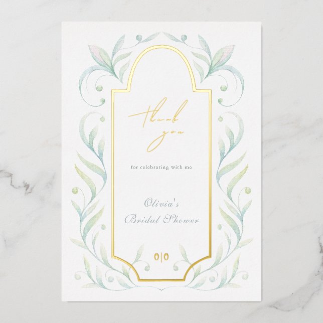 Brautparty "Grüne Blätter" Danke, Karte (Vorderseite)