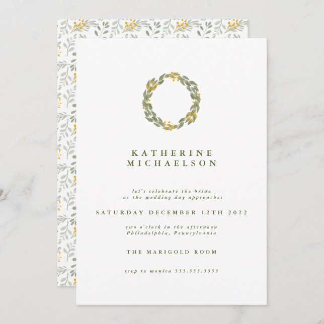 Brautparty | Grüne Wasserfarbenkleide Einladung (Vorne/Hinten)