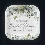 Brautparty Grüne Weinroute Mendrisiotto Pappteller<br><div class="desc">Das Design besticht durch elegante Aquarellgrüne Eukalyptus,  Olivenzweige und andere weitläufige Elemente. "Brautparty" wird in einem modernen,  stilvollen Schriftart gedruckt,  umgeben von einigen kleinen,  fallenden Blätter.</div>