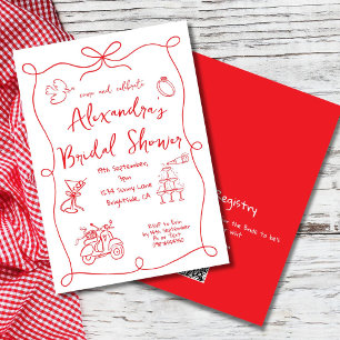 Brautparty Hand Dragon Red White Whimsical Einladung