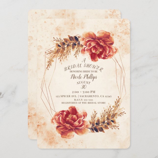 Brautparty Herbst Gewürzflora Einladung (Vorne/Hinten)