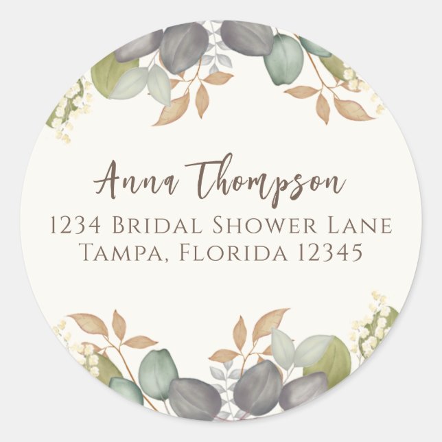 Brautparty Herbst lässt Elegante Rücksendeadresse Runder Aufkleber (Vorderseite)