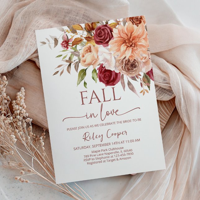 Brautparty Herbst Marsala Blumen Einladung (Von Creator hochgeladen)