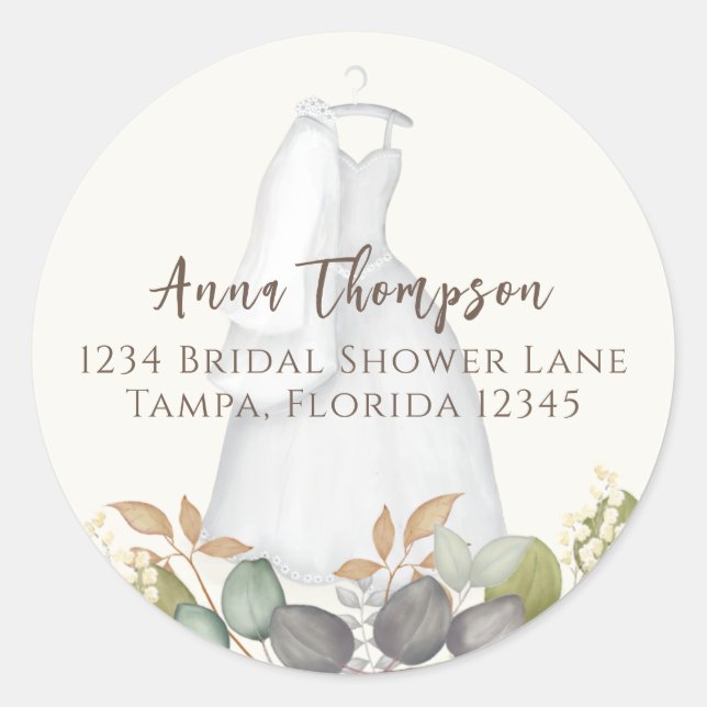 Brautparty Herbstleaves Hochzeit Elegantes Kleid Runder Aufkleber (Vorderseite)