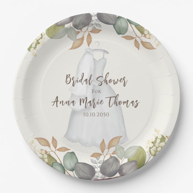 Brautparty Herbstleaves Hochzeitskleid Elegant Pappteller (Vorderseite)