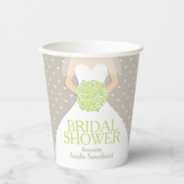 Brautparty Hochzeit weißes Kleid grün Rose Pappbecher