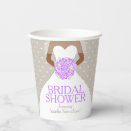 Brautparty Hochzeit weißes Kleid lila Rose Pappbecher