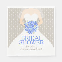 Brautparty Hochzeitskleid blau graue Servietten