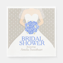 Brautparty Hochzeitskleid blau graue Servietten