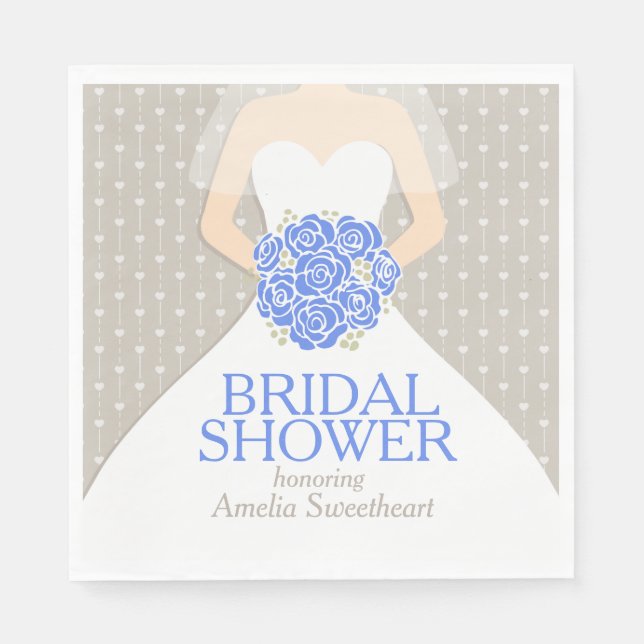 Brautparty Hochzeitskleid blau graue Servietten (Vorderseite)