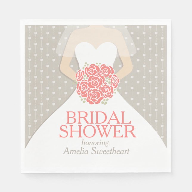 Brautparty Hochzeitskleid Korallengrün Servietten (Vorderseite)