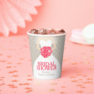 Brautparty Hochzeitskleid rote Rosen Papier Becher